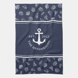 Nautical Personlig Navy Blue Anchor Family Kökshandduk