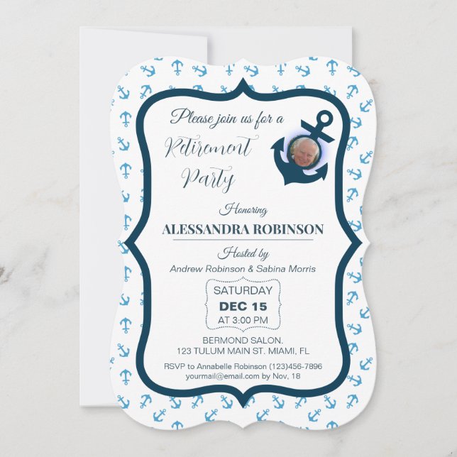 Nautical Photo Anchor & Navy Blue Tones Pension Inbjudningar (Framsida)