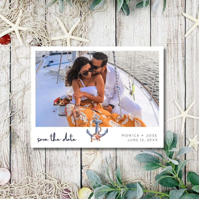 Nautical Photo Bröllop spara datum Meddelande Vykort (Nautical Photo Wedding Save the Date)