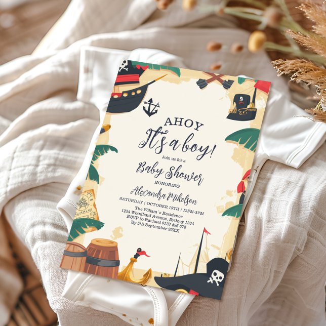 Nautical Pirat Frakt Ahoy.. Det är en pojkbabydusc Inbjudningar (Skapare uppladdad)