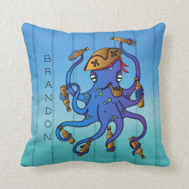 Nautical Pirat Octopus Drunk on Rum Wood Effect Kudde
