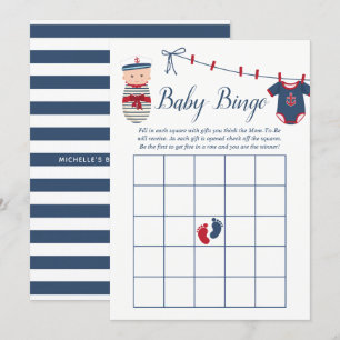 Nautical Pojke Baby Shower Baby Bingo Inbjudningar