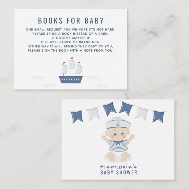 Nautical Pojke Baby Shower Bokar för Baby Visitkort (Fram/baksida)