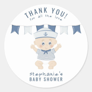 Nautical Pojke Baby Shower Runt Klistermärke