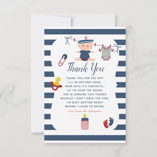 Nautical Pojke Baby Shower Tack Kort (Framsida)
