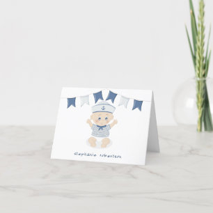 Nautical Pojke Baby Shower Tack Kort