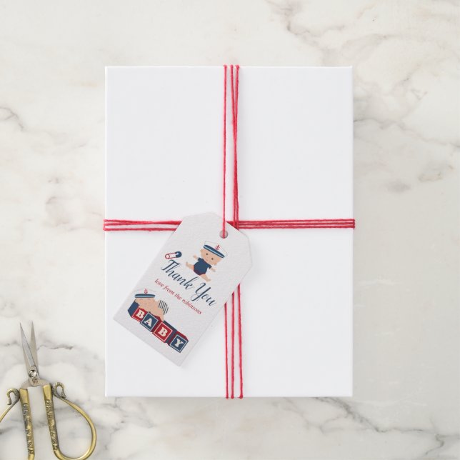 Nautical Pojke Baby Shower Tack Presentetikett (Med Snöre)