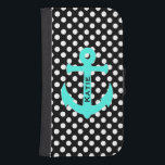 Nautical Polka Dot Samsung Galaxy S4 Wallet Case Samsung S4 Plånboksfodral<br><div class="desc">Snyggt Wallet stil Samsung Galaxy S4 fodral,  med grafik från en svart-vit polka-punkt mönster och ett akvaankare,  i mitten,  med redo för anpassningsbar av svart text för att anpassa sig. Gör en underbar presentidé.</div>