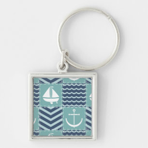 Nautical Quilt Keychain Fyrkantig Silverfärgad Nyckelring
