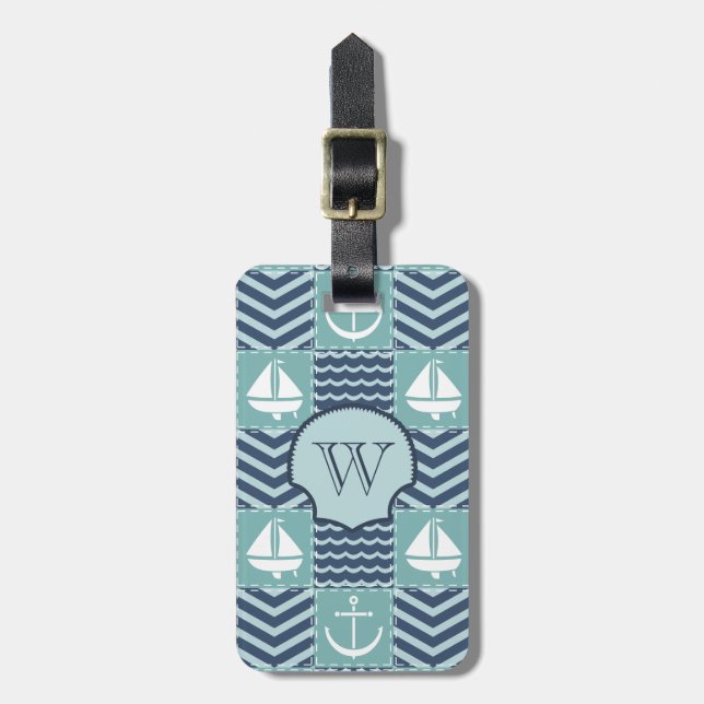 Nautical Quilt Luggage Tag Bagagebricka (Vertikal Framsida)