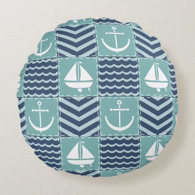 Nautical Quilt Round Pillow Rund Kudde (Framsidan)
