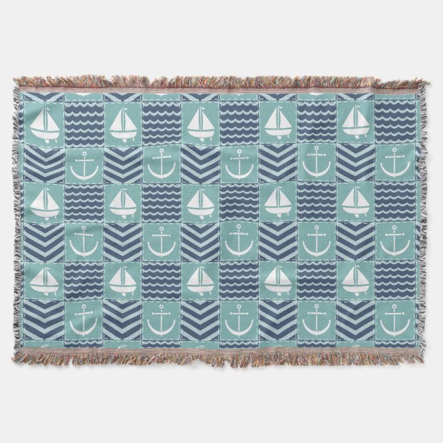 Nautical Quilt Throw Blanket Filt (Framsidan)