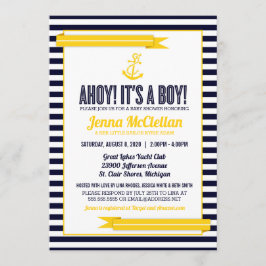 Nautical Rand Anchor Gult & Navy Baby Shower Inbjudningar
