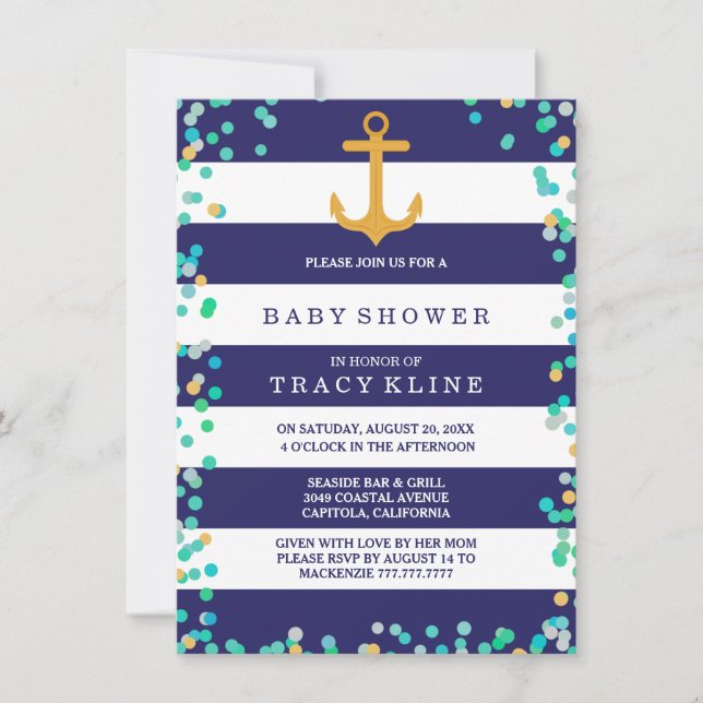 Nautical Rand and Dots Baby Shower eller Sprinkle Inbjudningar (Framsida)