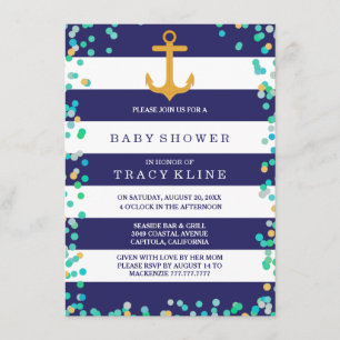 Nautical Rand and Dots Baby Shower eller Sprinkle Inbjudningar
