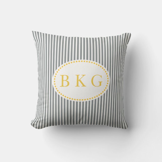 Nautical Rand Anpassningsbar Monogram | Grått Gult Kudde (Framsida)