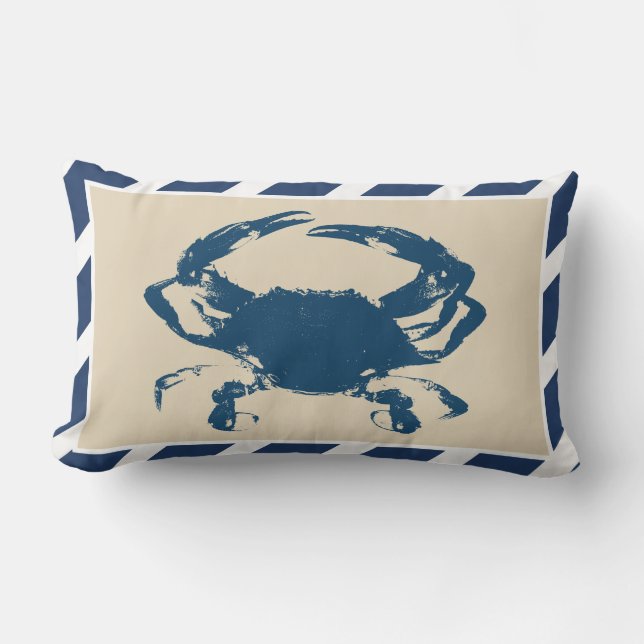 Nautical Rand & Blue Crab Coastal Stil Lumbarkudde (Framsida)