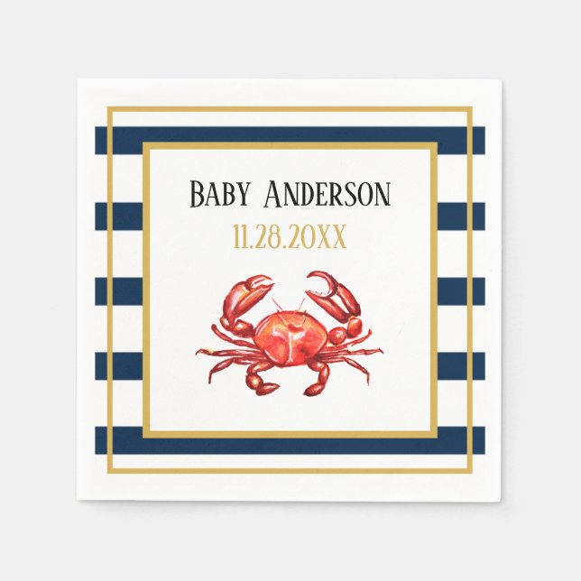 Nautical Rand Crab Baby Shower Pappersservett (Framsidan)