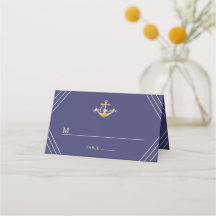 Nautical Rand Guld Anchor Bröllop Blue