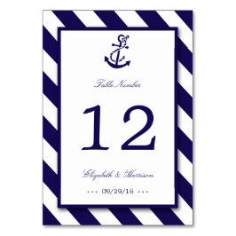 Nautical Rand & Navy Blue Anchor Bröllop Bordsnummer