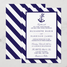 Nautical Rand & Navy Blue Anchor Bröllop Inbjudningar