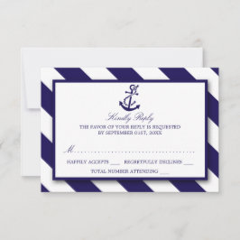 Nautical Rand & Navy Blue Anchor Bröllop OSA Kort