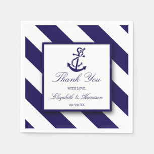 Nautical Rand & Navy Blue Anchor Bröllop Pappersservett