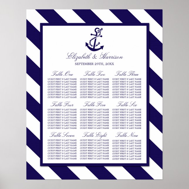 Nautical Rand & Navy Blue Anchor Bröllop Poster (Framsidan)