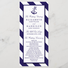Nautical Rand & Navy Blue Anchor Bröllop Program