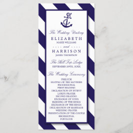 Nautical Rand & Navy Blue Anchor Bröllop Program