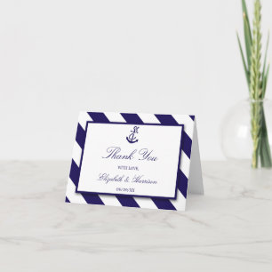 Nautical Rand & Navy Blue Anchor Bröllop Tack Kort