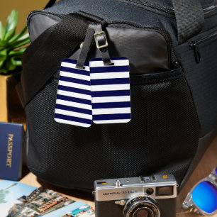 Nautical Rand Navy Blue and White Bagagebricka