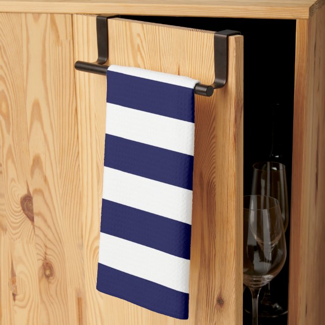 Nautical Rand Navy Blue and White Kökshandduk (Thirds Fold)