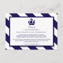 Nautical Rand & Navy Blue Frakt Bröllop Detail Tilläggskort