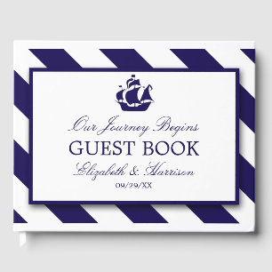 Nautical Rand & Navy Blue Frakt Bröllop Gästböcker