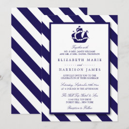 Nautical Rand & Navy Blue Frakt Bröllop Inbjudningar
