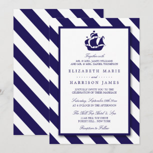 Nautical Rand & Navy Blue Frakt Bröllop Inbjudningar