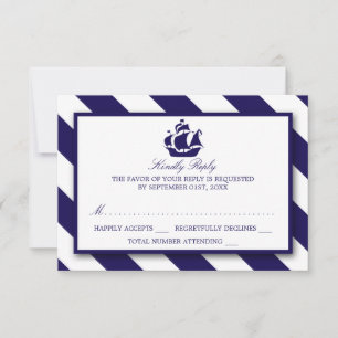 Nautical Rand & Navy Blue Frakt Bröllop OSA Kort