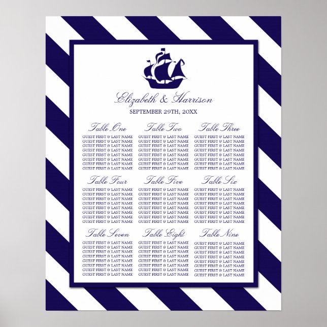 Nautical Rand & Navy Blue Frakt Bröllop Poster (Framsidan)