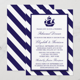 Nautical Rand Navy Blue Frakt Rehearsal Middag Inbjudningar