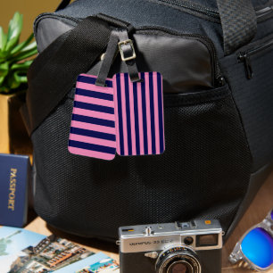 Nautical Rand Navy Blue och Ljus rosa Bagagebricka