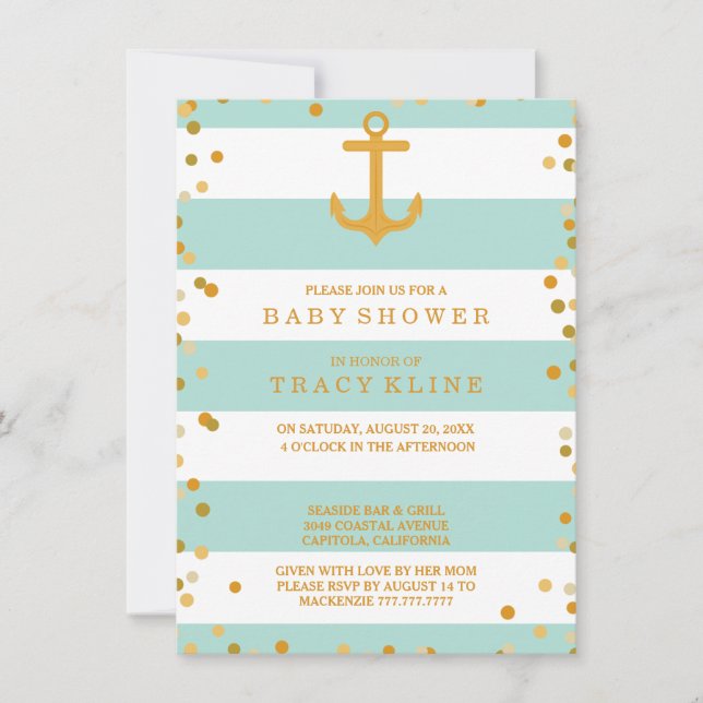 Nautical Rand och Dots Baby Shower eller Sprinkle Inbjudningar (Framsida)