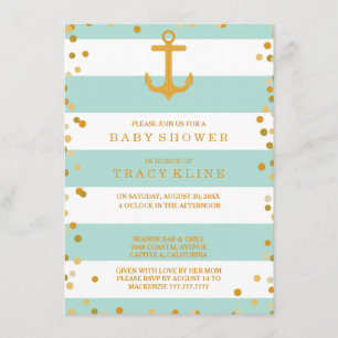 Nautical Rand och Dots Baby Shower eller Sprinkle Inbjudningar
