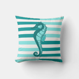 Nautical rand och seahorse - varmt Aqua Marine Kudde
