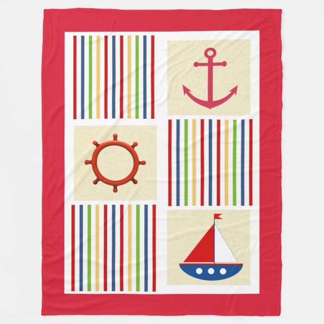 Nautical Rand Sherpa Fleece Blanket med Anchor (Framsidan)