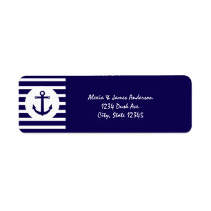 Nautical-ränder Navyblå Eleganta adressetiketter Returadress Etikett