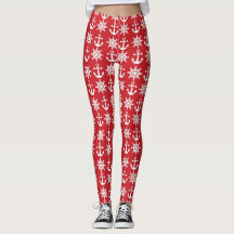 Nautical Red Anchor Leggings