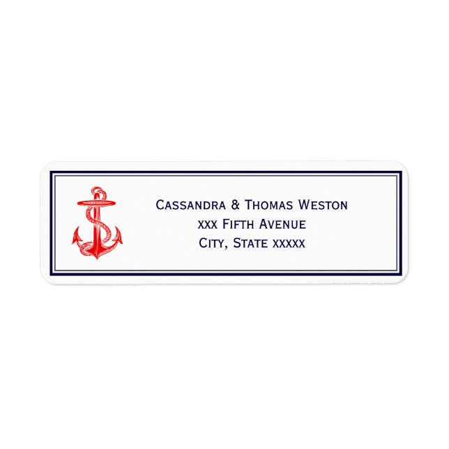 Nautical Red Anchor Navy Inramad 2 Adressetikett Returadress Etikett (Framsidan)