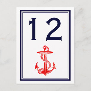 Nautical Red Anchor Navy Inramad 2V Bordskort Numm