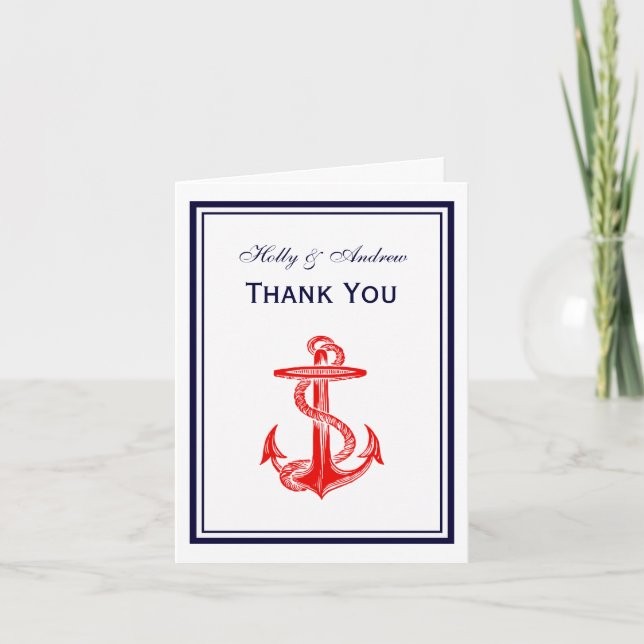 Nautical Red Anchor Navy Inramad 2V Tack Kort (Framsida)